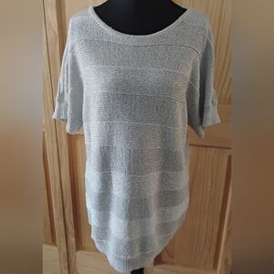 Roz & Ali Gray Knit Short Sleeve Metallic Silver Sweater